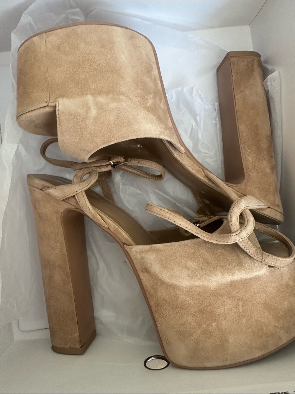 Jeffrey Campbell Ever-last beige Suede Platform Block Heel Sandals
